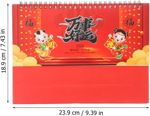 Miniatura 2 de NUOBESTY Calendario chino de escritorio 2024, calendario del año del dragón, calendario de escritorio chino lunar en espiral, calendario para Rojo1