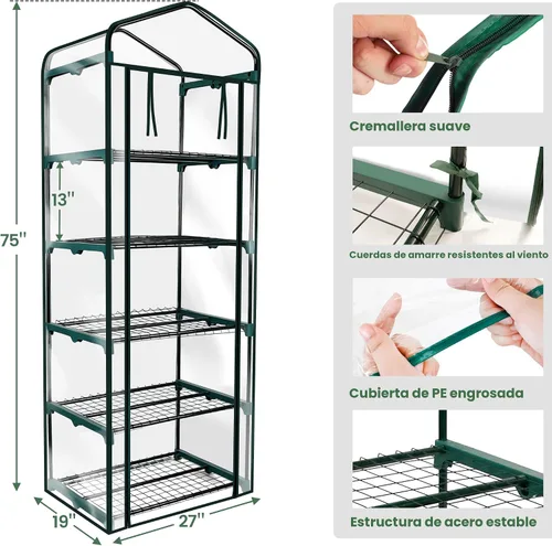 Miniatura 5 de Worth Garden - Invernadero portátil para interiores y exteriores, para plantas y jardinería, con tapa y puerta con cremallera enrollable Cubierta