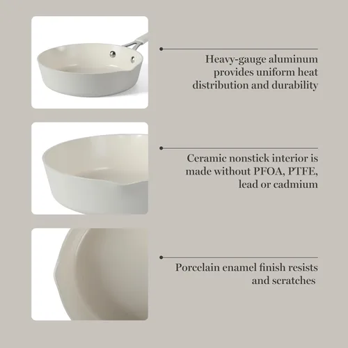 Miniatura 4 de Martha Stewart Heathland - Sartén de aluminio de 8 pulgadas, no tóxico, sartén antiadherente de cerámica de alta calidad, sartén para huevos de Lino