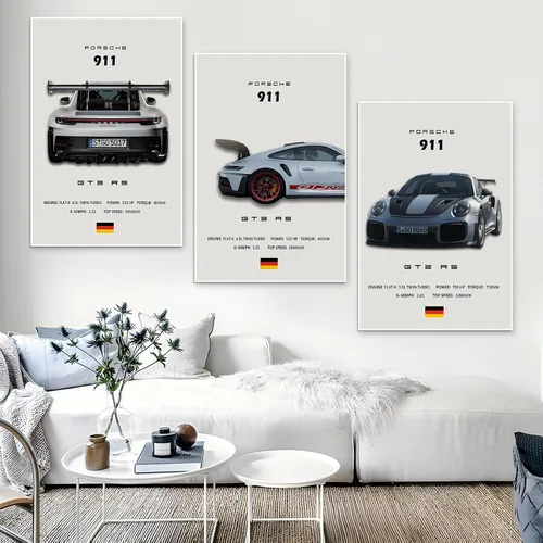 Miniatura 6 de VejiA Póster de automóvil en lienzo para pared, póster 911 GT Turbo para hombres, decoración estética de dormitorio (12 x 18, sin marco 2)