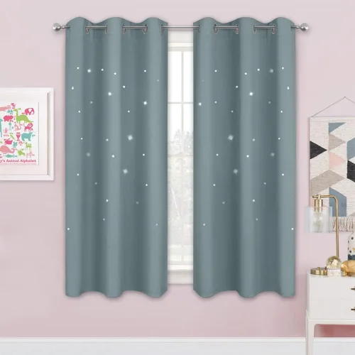 Miniatura 73 de NICETOWN Cortinas infantiles perforadas, cortinas marroquíes con estrellas azules para dormitorio de niñas, gruesas y suaves, para oscurecer la Azul