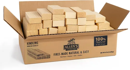 Allen's Madera de Encendido Natural – Caja de 8 LB de Palillos Iniciadores de Fuego Secados al Horno para Fogatas, Estufas de Leña y Barbacoas –