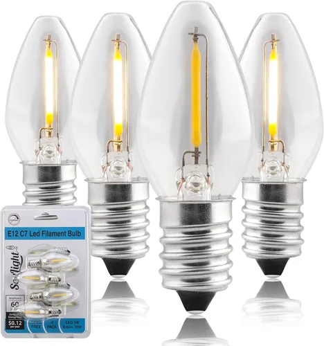 SouLight Bombillas LED nocturnas – Bombilla E12 – Bombillas LED C7, bombilla incandescente equivalente a 1 vatio 10 W, blanco cálido 2700 K, velas y