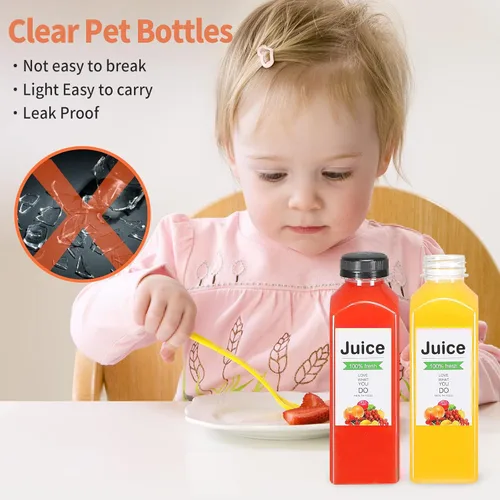 Miniatura 3 de 24 botellas de plástico de 16 onzas con tapas, botellas de jugo con tapas, recipientes reutilizables y claros para bebidas como leche, batidos, jugo