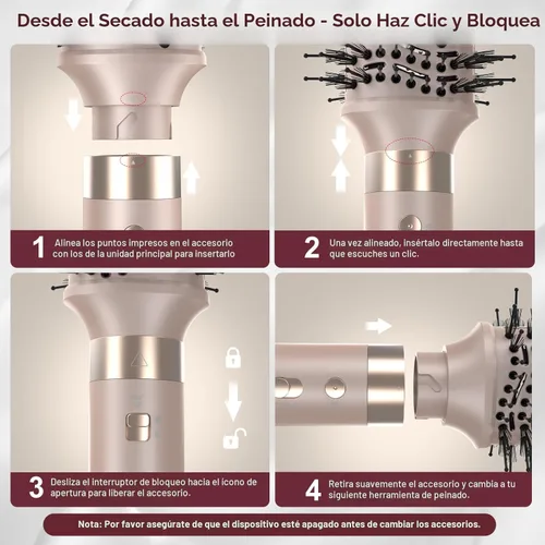 Miniatura 9 de Mythsight StyleVibe 6-en-1 secador de aire, secador de pelo y cepillo secador de pelo con estuche de viaje - Rulos de enrollado automático (L/R)