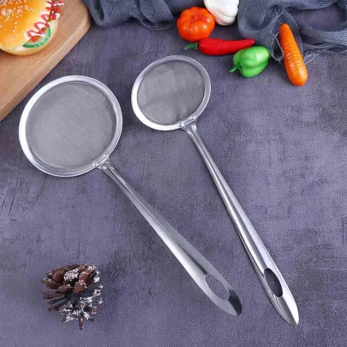 Miniatura 5 de Cuchara de acero inoxidable de 3 pulgadas, colador de alimentos de malla fina, colador de grasa con mango largo para desnatar grasa y espuma, filtro