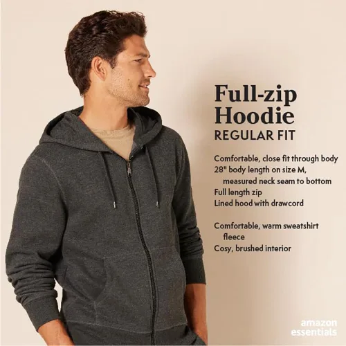 Miniatura 2 de Tienda Essentials - Sudadera con capucha de vellón y cremallera completa, para hombre