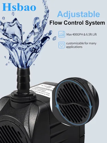 Miniatura 3 de Bomba de fuente, bomba de agua sumergible de 400 GPH para exteriores, bomba de fuente de agua ultra silenciosa con elevación de 6.5 pies, 3