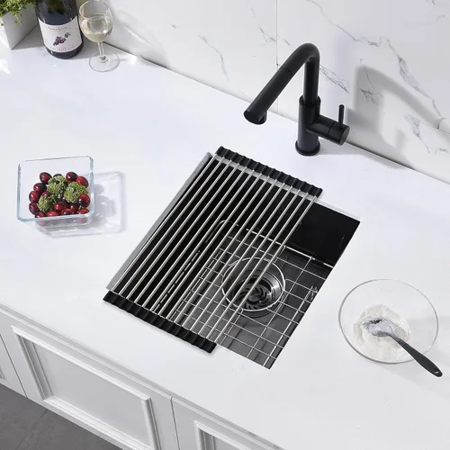 Miniatura 2 de Fregadero de cocina negro de 15 x 16 x 9 pulgadas, fregadero de cocina pequeño de acero inoxidable negro para preparación debajo del fregadero