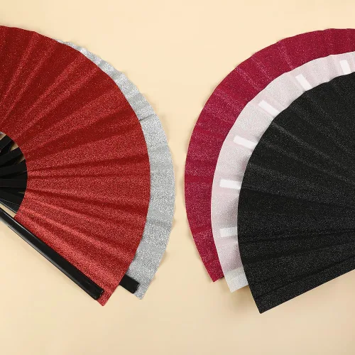 Miniatura 16 de Huralona Paquete de 5 abanicos plegables grandes de tela para fanáticos de rave, fanáticos chinos de Kung Fu Tai Chi para festivales y danzas