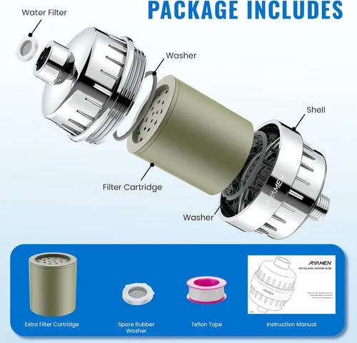 Miniatura 9 de Ryamen Filtro de ducha resistente, filtro de agua de ducha, filtro de cabezal de ducha 99% de eliminación para agua dura, metales pesados, cloro