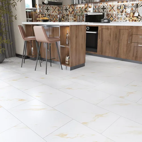 Miniatura 4 de Azulejos de vinilo dorados y blancos, 15 unidades, autoadhesivos, de linóleo, para cocina, dormitorio, baño, azulejos impermeables para suelos