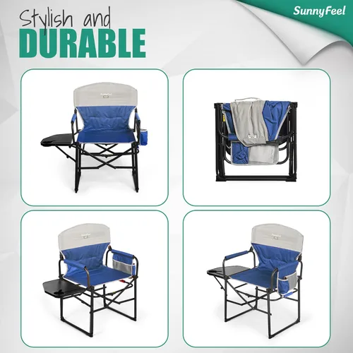 Miniatura 7 de SUNNYFEEL Silla de Camping para Directores, Silla Plegable Portátil de Gran Tamaño y Resistente con Mesa Lateral, Bolsillo para Playa, Pesca, Viaje