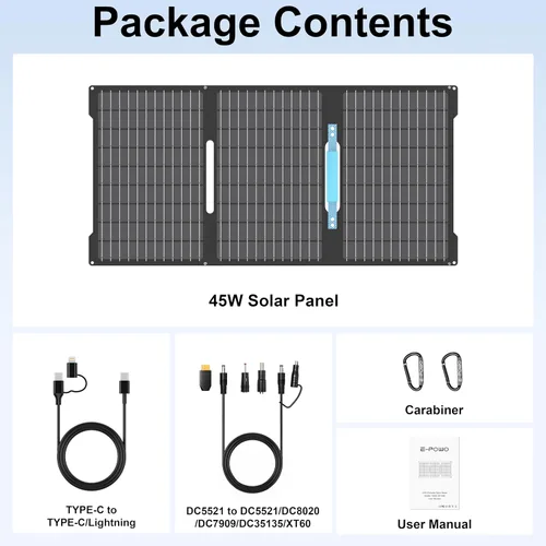 Miniatura 8 de Cargadores de paneles solares portátiles de 45 W con salidas USB-C, USB-A y CC, panel solar impermeable IP67 plegable para camping, emergencia