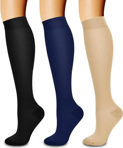 Miniatura 126 de Paquete de 3 pares de calcetines de compresión médica para mejorar la circulación de mujeres y hombres, para correr, hacer deporte y amamantar