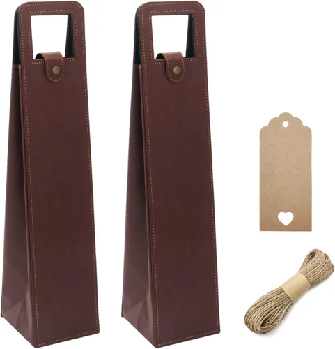 Miniatura 9 de Paquete de 2 bolsas de cuero para botellas de cerveza de champán, bolsas de regalo para degustación de vinos, Navidad, boda, viajes, cumpleaños