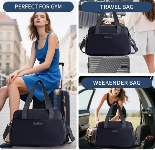 Miniatura 7 de Bolsa de gimnasio para mujeres y hombres con compartimento para zapatos, bolsa de lona pequeña impermeable para viajes, deportes, fin de semana