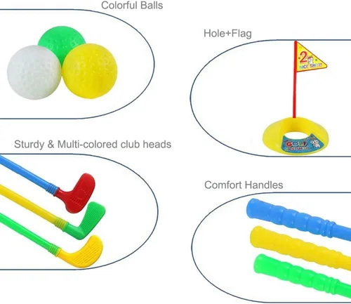Miniatura 3 de Palos de golf de plástico, juegos de juguetes de golf educativos para niños pequeños, deportes al aire libre en interiores y exteriores, juguetes