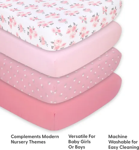 Miniatura 4 de The Peanutshell Juego de 4 sábanas ajustadas para cuna - Sábanas súper suaves y transpirables para cuna de bebé niña, decoración para habitación