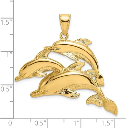 Miniatura 3 de Colgante de oro amarillo macizo de 14 quilates, con tres delfines, 1.102in x 1.496in