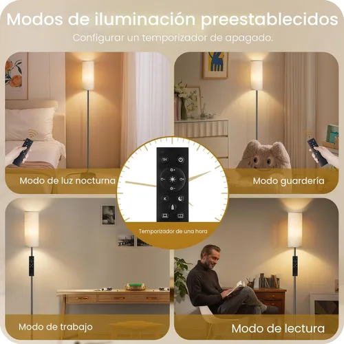 Miniatura 6 de Lámpara de pie regulable de 64.4 pulgadas para sala de estar con control remoto e interruptor de pie, moderna lámpara de pie alta, lámpara de pie