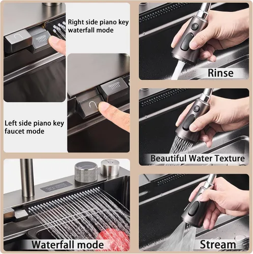 Miniatura 3 de Fregadero de cocina nano negro y gris 304 de acero inoxidable 304, fregadero de cocina con estación de trabajo de un solo tazón, fregadero de cocina