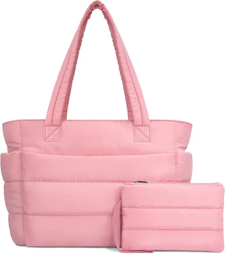 Miniatura 9 de TOPDesign Bolsa Tote Acolchada para Mujer, Bolso de Mano Ligero Inflado con Compartimentos, Bolsa de Hombro Acolchada para Trabajo, Viajes, Gimnasio