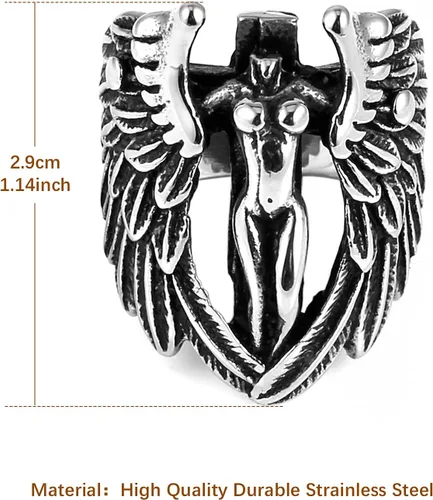 Miniatura 2 de HZMAN Anillo de acero inoxidable con alas de ángel de plumas de diosa de arcángel vintage