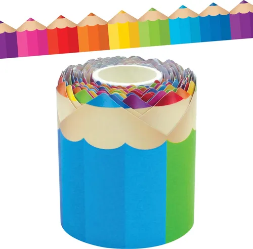 Teacher Created Resources Lápices de colores troquelados con borde enrollado – 50 pies – Decora tablones de anuncios, paredes, escritorios,