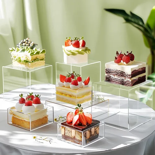 Miniatura 2 de 6 Piezas Elevadores de Buffet, Elevadores de Alimentos para Mesa de Buffet, Elevadores de Exhibición de Cubos Acrílicos con Fondo Hueco, Soporte