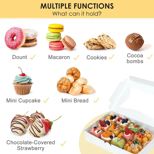 Miniatura 3 de Moretoes 48 cajas de panadería, cajas de galletas de 12 x 8 x 2.5 pulgadas con ventana de 3 estilos para fresas cubiertas de chocolate, postres