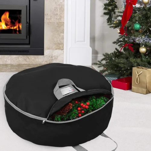 Miniatura 2 de Bolsa de almacenamiento para coronas de Navidad, de 48 pulgadas, asas hechas de poliéster Oxford 600D resistente, grande de 36 pulgadas Negro