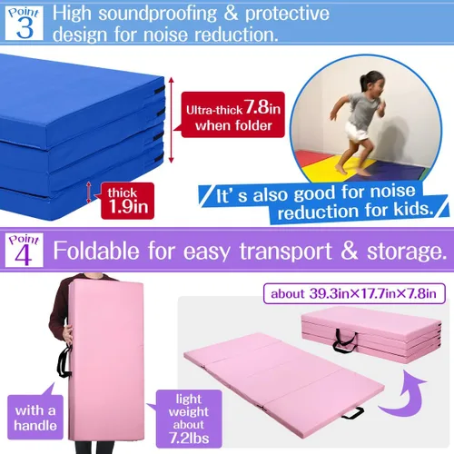 Miniatura 4 de KaRaDaStyle - Tapete de gimnasia plegable y estirable de 71"x39"x2", para entrenamiento muscular, para niños, barra horizontal de juego, tapete