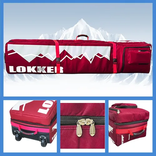 Miniatura 7 de D900 - Bolsa acolchada de snowboard con ruedas para viajes aéreos, impermeable de 71 pulgadas, gran capacidad para esquís/tablas de snowboard, Rojo