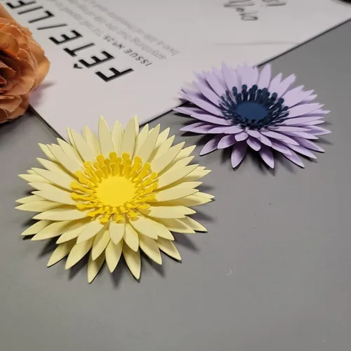 Miniatura 6 de Troqueles de metal de flores en capas 3D, equinácea para plantas, hojas de flores de margarita, marco de abeja, plantillas de corte de boda