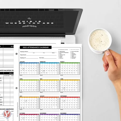 Miniatura 4 de Tarjeta de calendario de asistencia 2023 - Gran rastreador de trabajo para empleados Impreso en cartulina duradera y gruesa de 80 libras (216 gsm)
