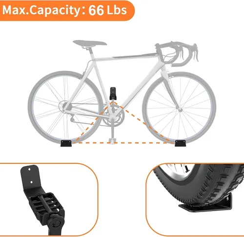 Miniatura 5 de WALMANN Paquete de 2 soportes para pedales de bicicleta, soporte de pared horizontal resistente para pared de garaje, soporte de exhibición