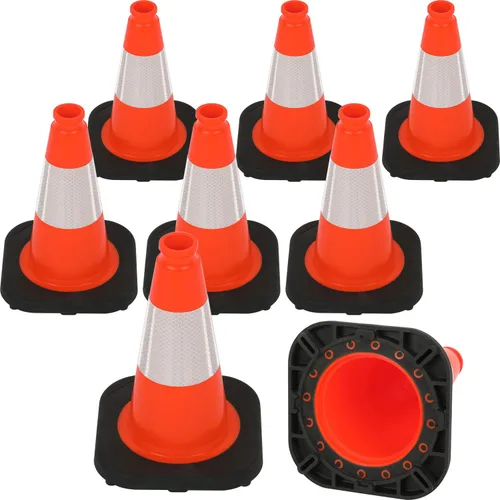 Miniatura 11 de Conos de Tráfico de PVC Naranja/Verde Fluorescente, Cono de Estacionamiento con Base Negra Pesada Estructuralmente Estable Resistente a