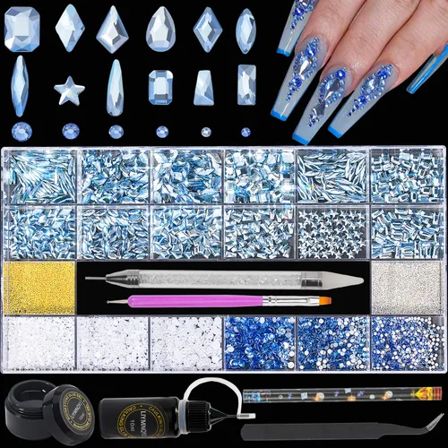 Miniatura 8 de Kit de diamantes de imitación para uñas, 9080 diamantes de imitación con parte trasera plana para decoración de cristales de uñas, corazones