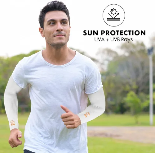 Miniatura 3 de TUFF - Mangas de compresión para brazos refrigerantes, mangas de brazo UPF 50 para hombres y mujeres.. Blanco 1 par (con polaina de cuello adicional)
