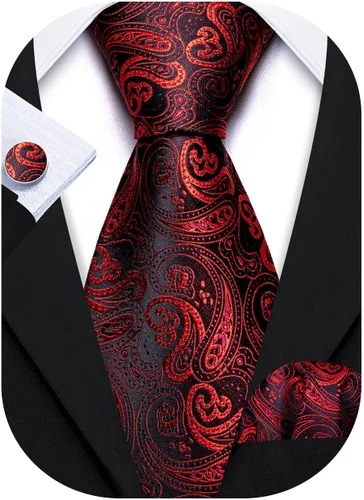 Miniatura 200 de Barry.Wang - Juego de corbata de seda para hombre, diseño de cachemira, pañuelo y gemelos de bolsillo