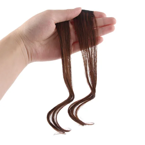 Miniatura 10 de Vctitil Flequillo de pelo falso para mujer, fleco lateral natural, fleco lateral largo, ondulado, rizado, clip en fleco lateral frontal (negro)