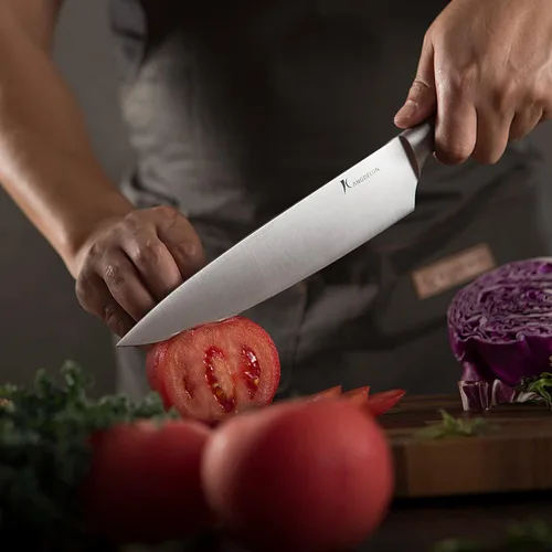 Miniatura 6 de kangdelun Ultra Sharp - Juego de cuchillos de chef de 4 piezas, acero inoxidable de alto carbono, asas de madera de fresno marrón torreficado, caja