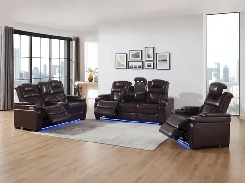 Miniatura 12 de THSUPER Sillón reclinable de cuero transpirable y sofá de dos plazas con luz LED, sofá reclinable para cine en casa con reposacabezas ajustable/luz
