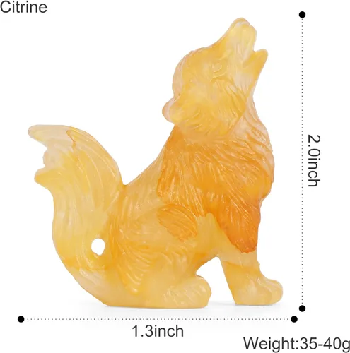 Miniatura 6 de Figuras decorativas de lobo de cola grande de cristal de citrino de 2.0 pulgadas, estatua de lobo, piedras curativas, escultura tallada a mano