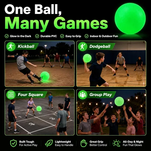 Miniatura 5 de Hiboom Pelotas de juguete que brillan en la oscuridad de 8.5 pulgadas para patio de recreo, bolas rebotantes con bomba para niños y adultos, parque