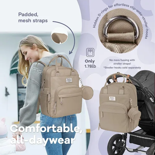 Miniatura 5 de RUVALINO Mochila para pañales - Mochila de viaje multifunción para bebé con cambiador, portabotellas aislados y estuche para chupete, gran Arcilla