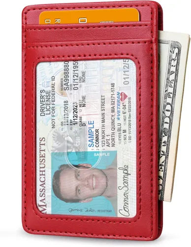 Miniatura 23 de Buffway Billetera delgada para hombre, minimalista con bolsillo frontal delgado, tarjetero de cuero con bloqueo RFID para viajes de trabajo