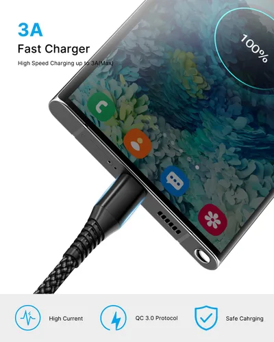 Miniatura 3 de Cable USB C de 10 pies, paquete de 2 cables de carga USB A a tipo C, cable de carga rápida de 3A para Samsung Galaxy S23 S22 S21 S20 A01 A02s A10e