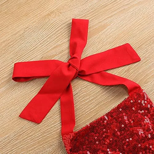 Miniatura 3 de Mameluco de tutú esponjoso de Navidad de felpa de Papá Noel de cintura alta con cuello y espalda descubierta